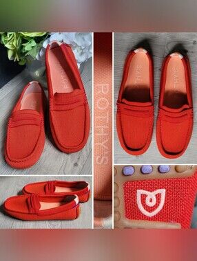 Rothy's The Driver Red Clementine Loafer Penny Keeper Vamp, Women US 6.5 EU 37